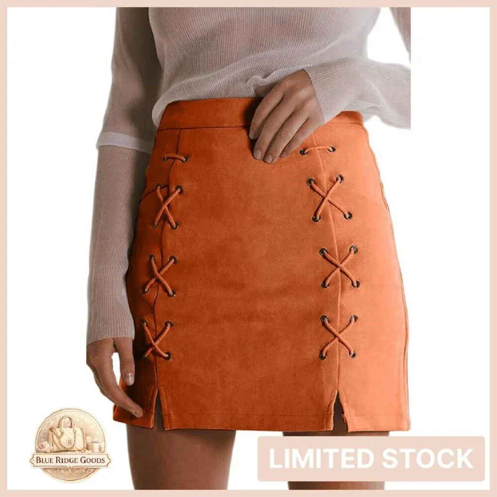 Faux Suede High Waist A-Line Mini Skirt Chic Y2K Retro Button Front